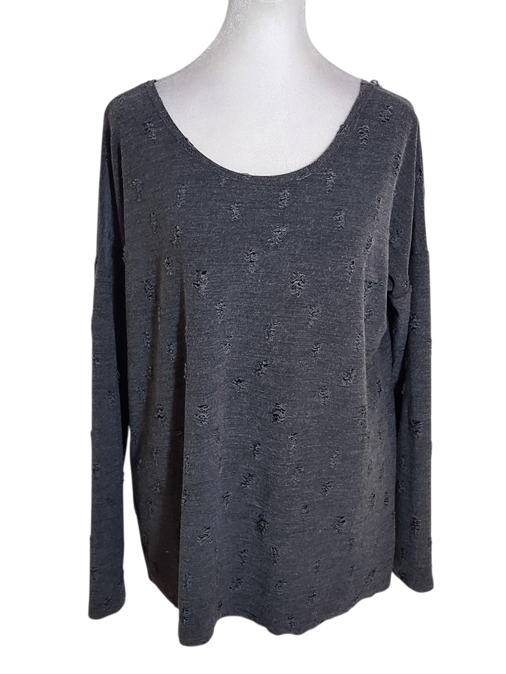 Hiatus Charcoal Gray Distressed Knit Twist Back Top Size XS